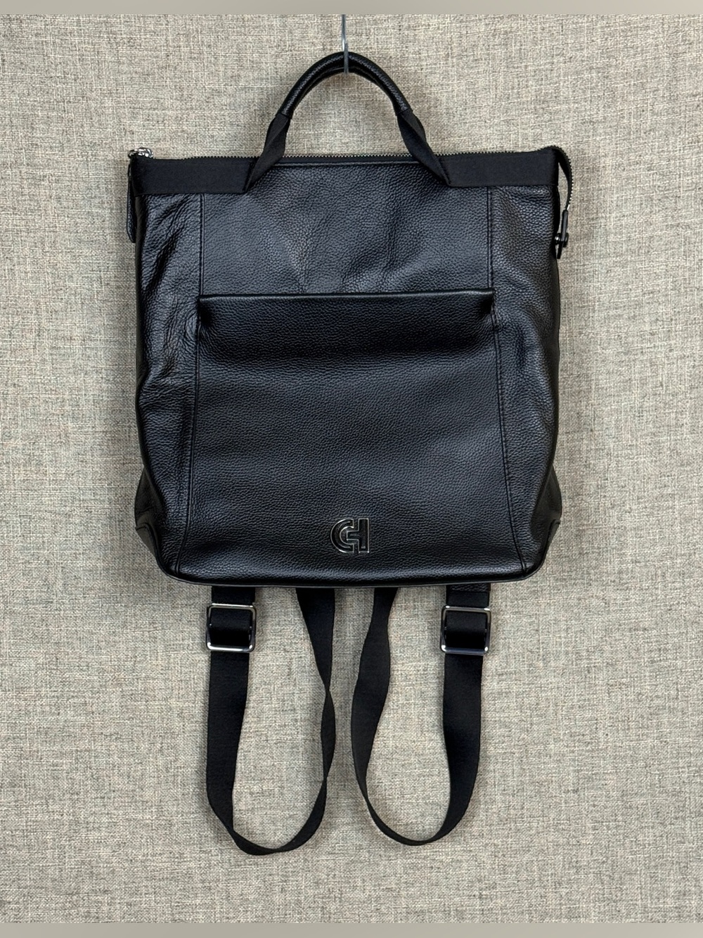 Cole Haan Grand Ambition Small Convertible Luxe Backpack Black Pebbled Leather